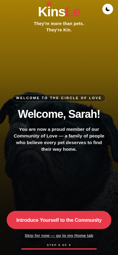 Authentic KinsLe Community of Love welcome screen