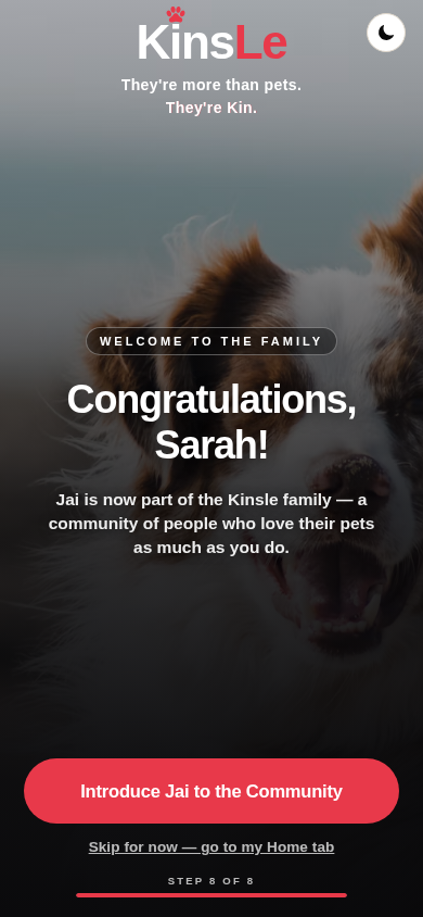 Authentic KinsLe personalized onboarding completion screen